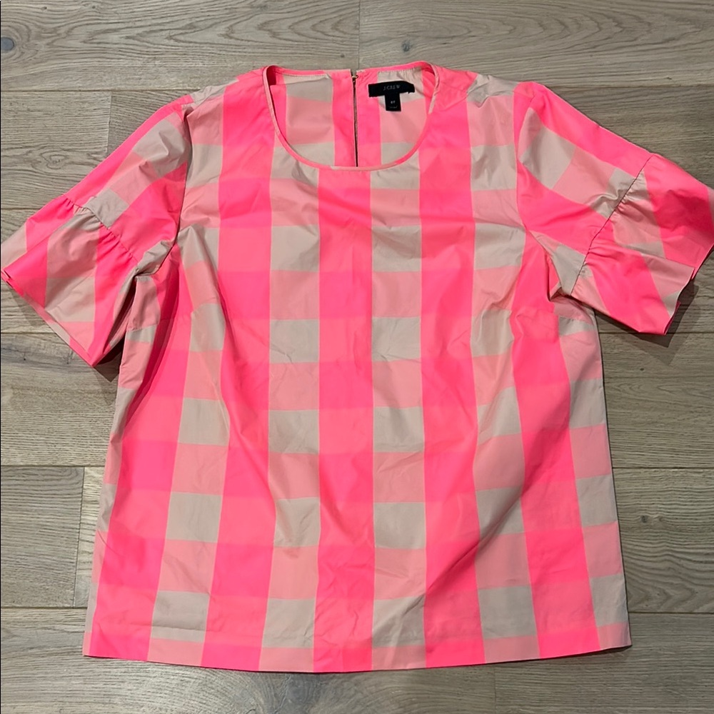 J. Crew Pink and Tan Boxy Short Sleeve Blouse